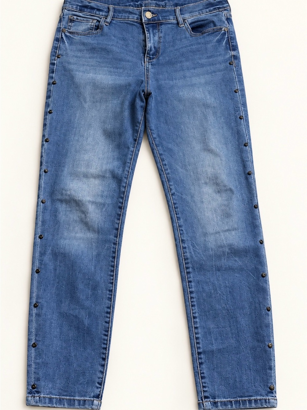 New York & Company Faded Blue Skinny Jeans with Side Studs